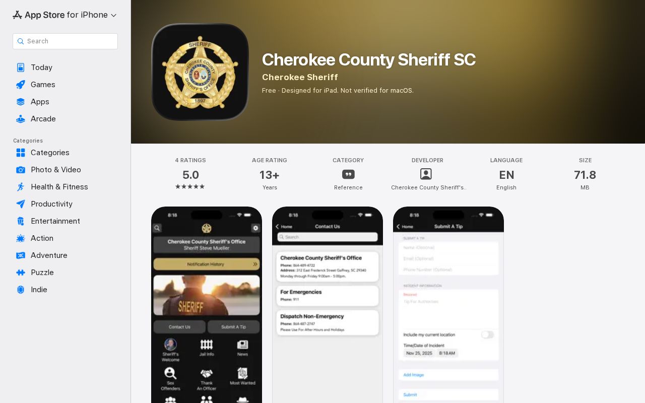 Cherokee County Sheriff official app record and public-safety information listing