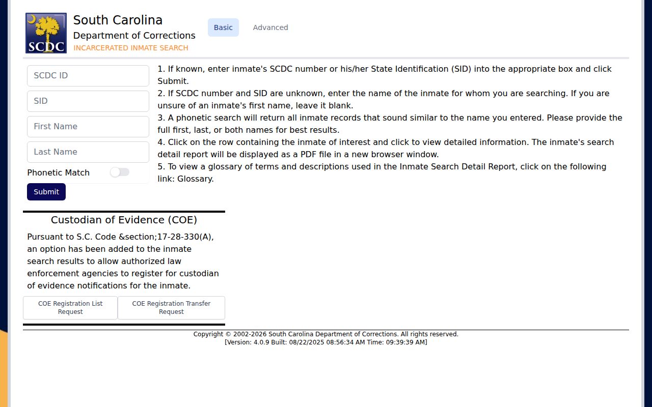 South Carolina Department of Corrections offender search for Cherokee County custody record context